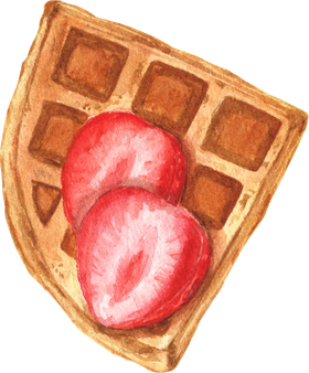 Belgian Waffle with Strawberry Watercolor